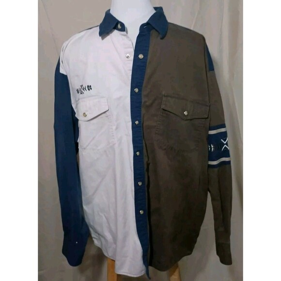 Vintage Wrangler Western Shirt Men’s XL Colorblock Snap Button Aztec Brushpopper - Picture 11 of 16